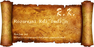 Rozsnyai Kálmán névjegykártya